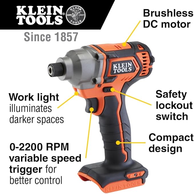 Klein Tools BAT20CD 20V Battery-Operated 1/4-Inch Impact Driver, Compact Design for Excellent Control in Tight Spaces (Tool Only)