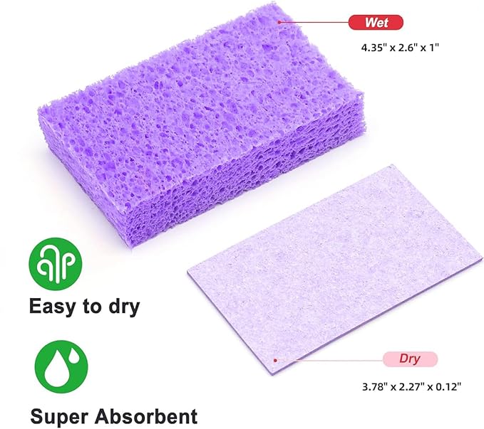 12 - Pack Non-Scratch Scrub Sponges - Sponges for Dishes and Washing Dishes, Cleaning Sponges for Kitchen Home Bathroom Cars, Funny Cut-Outs DIY for Kids (Purple