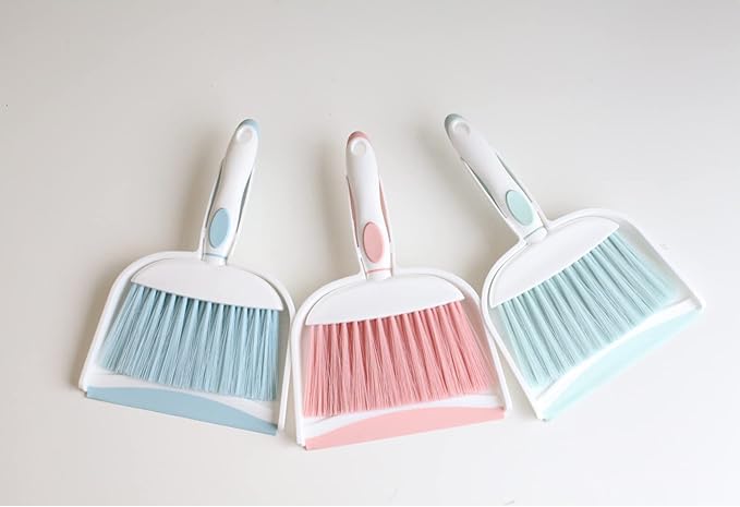 Mini Broom and Dustpan Set-Mini Whisk Set for Desk, Housekeeping, Office, Kitchen, Pet Nest, etc.,Daily Cleaning Necessity Plastic Mini Dustpan Set (Light Green)