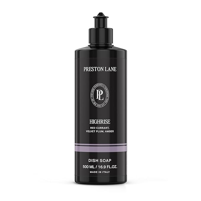 Preston Lane Luxury Dish Soap, Highrise Scent | Plant Powered Formula with Essential Oils | Tough on Grease, Gentle on Hands | Vegan, Cruelty Free, Clean Ingredients