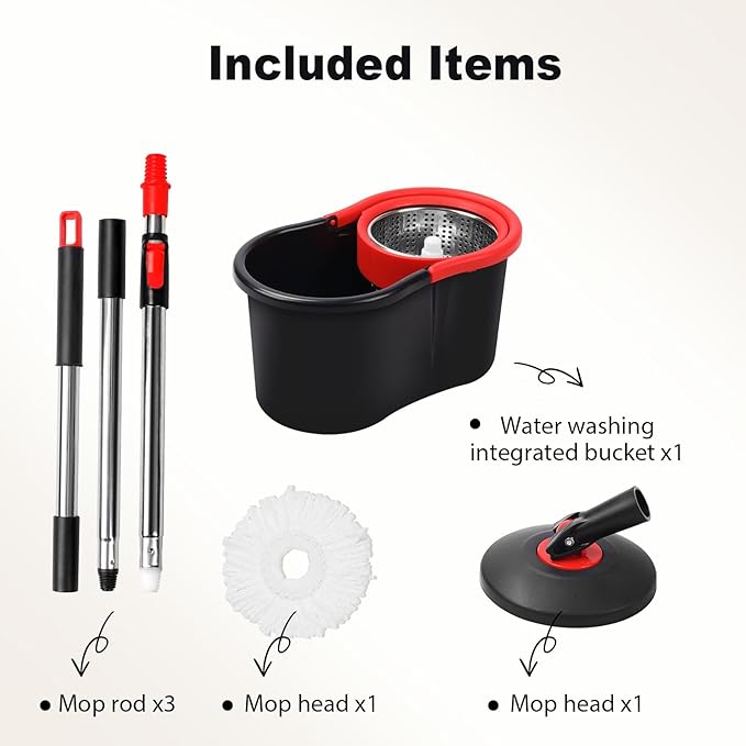 Spin Mop and Bucket, Mop and Bucket with Wringer Set for Home, 360 Spinning Mop Bucket Floor Cleaning Tool with One Microfiber Mop Replacement Head Refills,50" Extended Handle for Floor Cleaning Home
