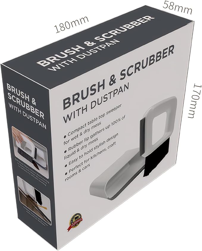 Compact Dustpan and Broom Set with Scrubber TPR Handle ABS Nylon Design Space Saving for Kitchen Bathroom Home Cleaning