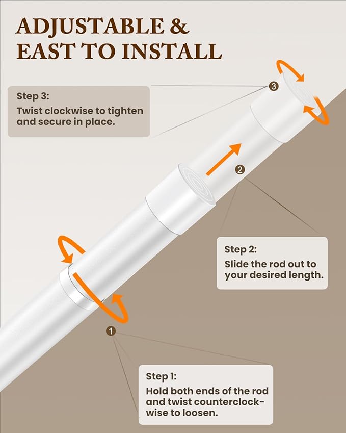 Closet Rod 17-28 IN, Heavy Duty Closet Rods for Hanging Clothes, Adjustable Closet Rods for Wardrobes Storage Laundry RV Bathroom, Easy Install, White