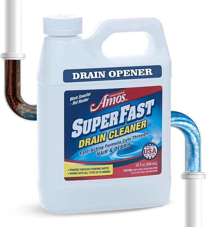 2 Pack Professor Amos Superfast Drain Cleaner Clears Clogs in Minutes Dissolves Hair, Grease & Grime Superfast!