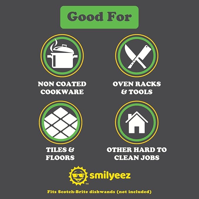 Smilyeez No Plastic Heavy Duty Green Dotted Sponge Refill (10 Pack) for Scotch Brite's Dishwand Refills with Adapter