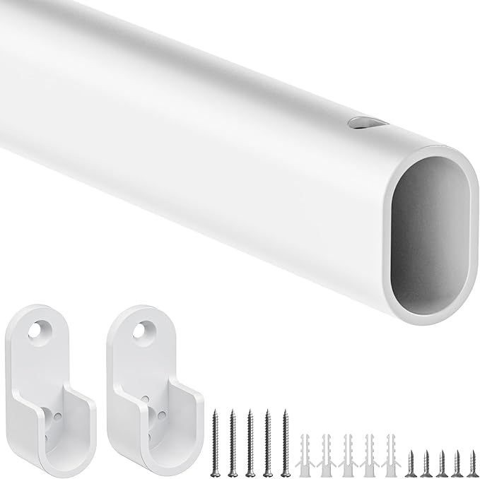 Mavivegue Oval Closet Rod, Closet Rods for Hanging Clothes, Adjustable Closet Rod – Expandable 17 to 40 Inches, Wardrobe Closet Organizer for Laundry Room, RV, Closet Storage (white)