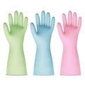 BOOMJOY PVC Cleaning Gloves, Reusable Dishwashing Gloves, Medium Gloves for Kitchen, Bathroom, Gardening, Working, Pet Care - Pink & Blue & Green, 3 Pairs, Size M