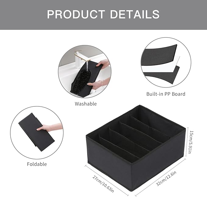 Qozary Jeans Pants Organizer for Closet, 4 Pack Drawer Organizers for Clothing, 5 Grids Wardrobe Clothes Storage, Deep Drawer, for Shirts, Leggings