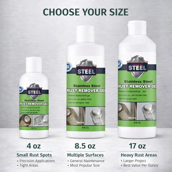 Heavy-Duty Industrial Use Rust Stain Remover for Metal Surfaces Including Stainless Steel. Metal Cleaner Gel Needs No Scrubbing, Simply Apply and Rinse off (8.5 oz)