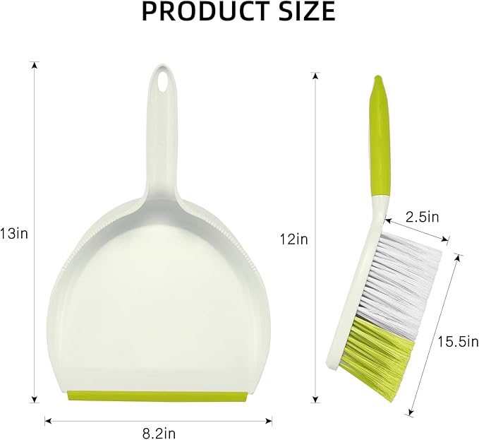 NACENA Dust Pan and Brush Set, Large Hand Broom and Dustpan Set Large Brush and Dustpan Set for Camping Broom and Dustpan Combo for Daily Cleaning Pet Hair Office Home Car, Yellow & Green