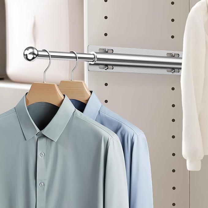 Supforce 14" Valet Rod for Closet Pull Out, Retractable Slide Out Valet Rod Closet Organization, Aluminum Valet Clothing Hanger Rods Perfect for Suits, Freshly Pressed Clothes, Polished Chrome