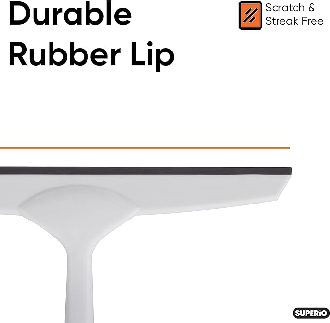 Superio Rubber Squeegee Grey 10", Streak Free All Purpose Window Squeegee, Comfort Grip Handle and Hanging Hook.