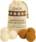 Wool Dryer Balls – Pack of 6 (3 White + 3 Brown) with Storage Bag – 100% New Zealand Wool – Reusable, Eco-Friendly Natural Laundry Dryer Balls for Faster Drying
