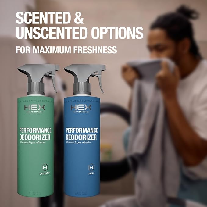 HEX Performance Deodorizing Spray, Unscented, 44oz (Pack of 2) - Awesome for Shoes, Gear, Activewear & Fabrics, Yoga Mats & Gym Equipment, Carpet, Pets, Odor Eliminator & Fabric Refresher Spray