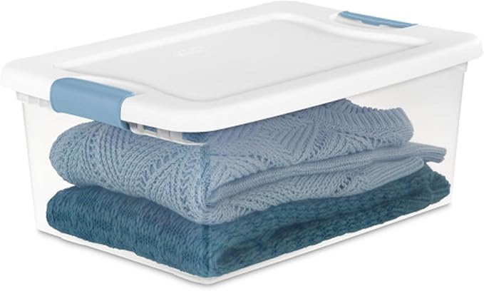 Sterilite 48-Pack Latching Box, Under Bed Storage Bins with Lids, Clear Plastic, 15 Quart - Heavy-Duty Organizing Containers for Closet, Bathroom, and Office