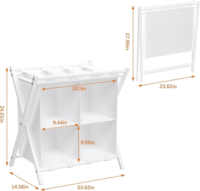 aboxoo 2 Pack Luggage Rack with storage, Guest Room Folding Suitcase Stands, Holds up to 120 lb, Space Saving Suitcase Holders for guest room, Bedroom Hotel, White