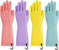 Dishwashing Rubber Gloves for Cleaning – 4 Pairs Kitchen Gloves with Handing Hooks Washing Dishes Household Glove - Large