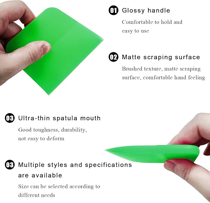 5 in 1 Rubber Squeegee Kit, Anti-Scratch Flexible Soft Matte TPU Coating Scraper Kit, Small Tint Squeegee Water Blade Scraper for Paint Protection Film Household Cleaning (Green)