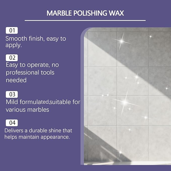 Marble Polishing Wax, Gentle Stone Polish Wax, Ceramic Tile Cleaner for Kitchen, Bathroom and Floors, Durable Shine, Smooth Finish, Marble Care and Protection, Easy to Apply (3Pcs)