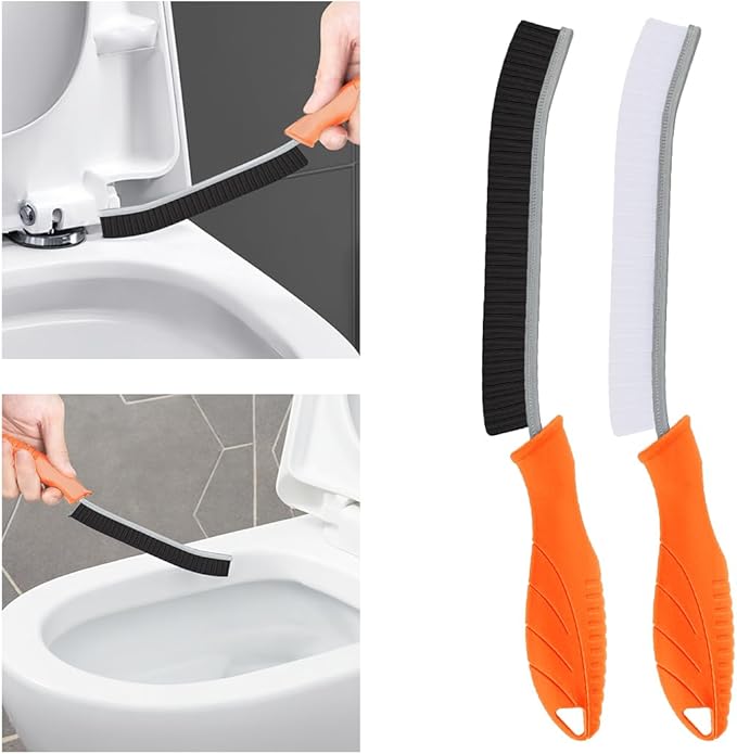 Toilet Brush, 2 Pcs Bathroom Cleaning Brush, Toilet Scrubber, Deep Toilet Bowl Brush with Hanging Hole, Multifunctional Gap Cleaning Brush, Bristles for Kitchen Sinks, Tub,Shower (2, Orange)