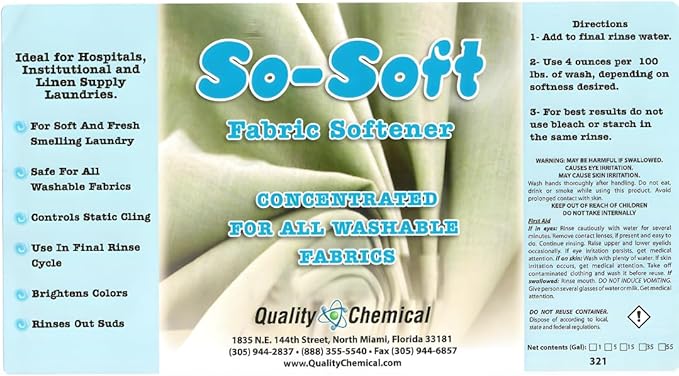 Quality Chemical So Soft Fabric Softener - All Fabric Softener - Liquid - Controls Static Cling, No Stiffening and Fraying - Laundry Softener for Soft and Fresh Clothes 128 oz (Pack of 1)
