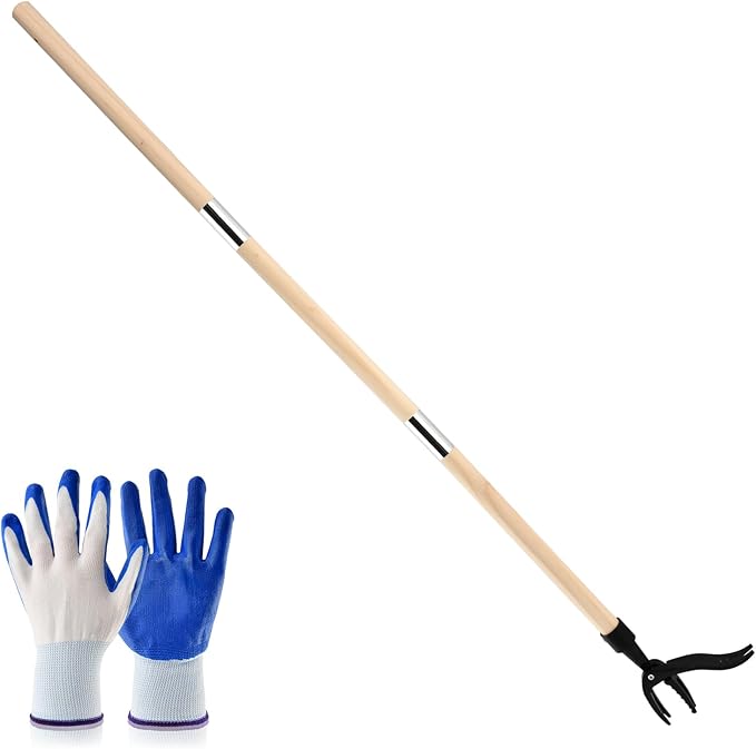 Weed Puller Tool, Stand Up Heavy Duty Weed Remover Tool with Long Handle 46-inch & 4-Claw Steel Head, Gardening Hand Weeding Tool for Lawn Without Bending, Pulling, or Kneeling