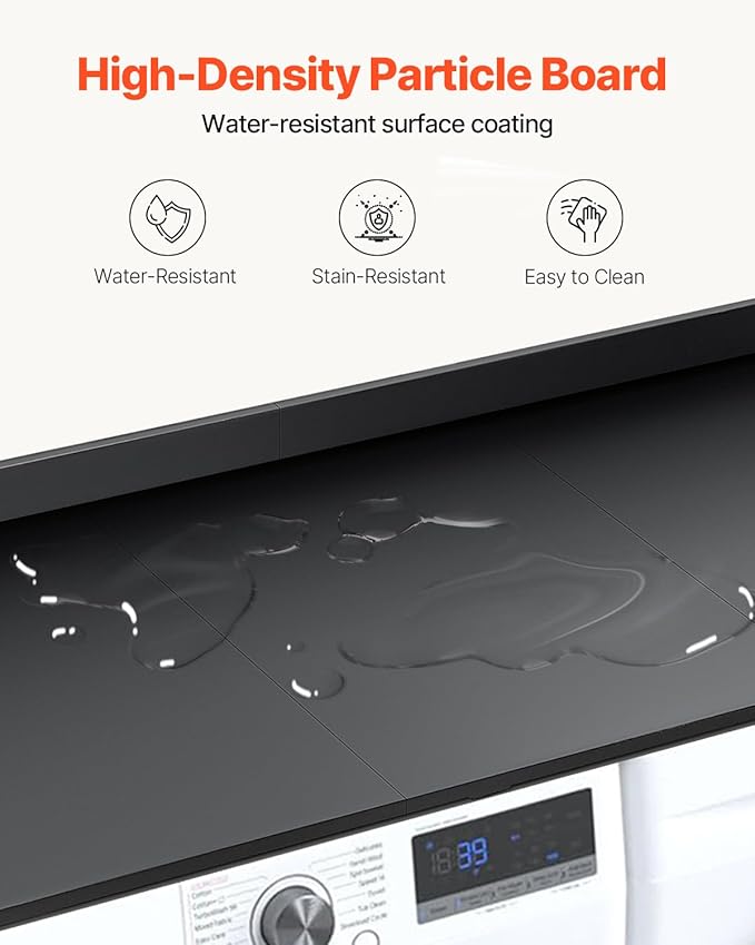 VEVOR Washer Dryer Countertop with 3 Splicing Panels, 54" x 27" Wooden Washer and Dryer Countertop with Non-Slip Pads, Water-Resistant Laundry Topper for Laundry Room Organization and Storage, Black