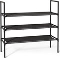 Sakugi Shoe Rack with Non-Woven Fabric - 3-Tier Shoe Organizer for Closet, Garage, Corridor & Entryway, Sturdy and Stackable, X-Large, Black