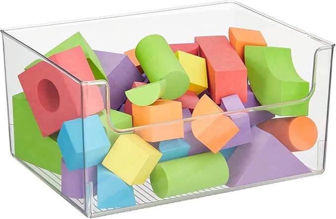 mDesign 4 Pack Clear Plastic Modern Open Front Dip Storage Organizer Bin Basket - 12x12x45 inches, 25.66L Capacity - Household Organization - Shelves, Cubby, Cabinet, Closet - Ligne Collection