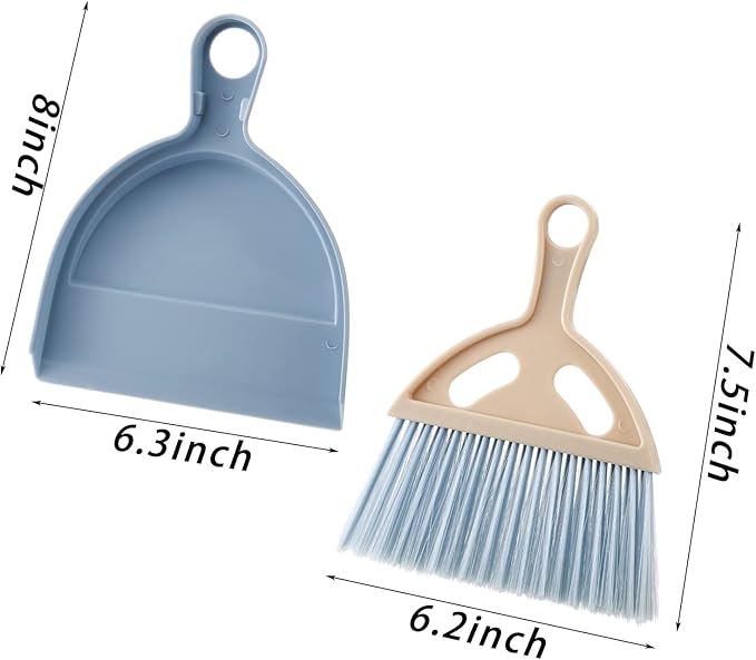 SOUJOY 6 Pack Small Dustpan and Brush Set, Whisk Broom and Dust Pan with Handle, Nesting Tiny Cleaning Broom, Mini Hand Broom and Dustpan Set for Table, Desk, Keyboard, Cars and Pet Nest