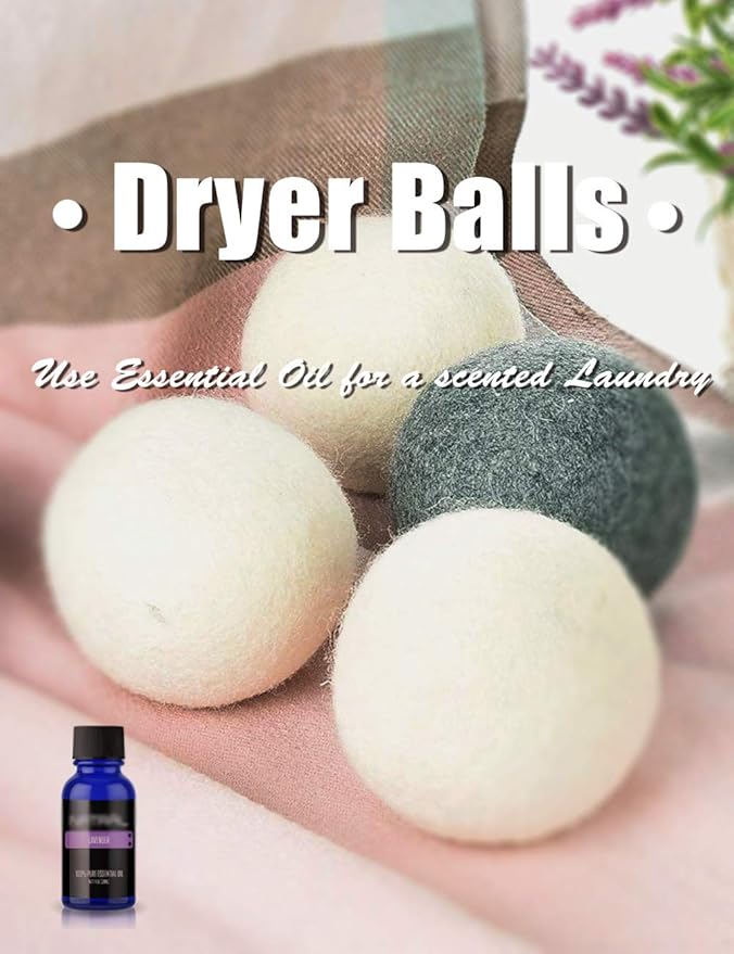 Wool Dryer Balls 6 Pack XL, Organic Natural Wool for Laundry, Fabric Softening - Anti Static, Baby Safe, No Lint, Odorless and Reusable White