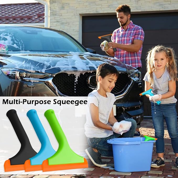 3 Pcs Flexible Silicone Squeegee, FineGood 5.9” Blade Window Squeegee Shower Squeegee for Glass Doors, Car Windshield, Mirror, Window