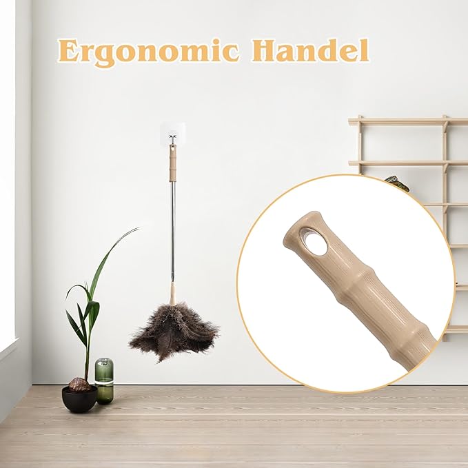 Extendable Ostrich Feather Duster 27-94 Inch, Natural Cleaning Duster Extension Pole Reusable for High Ceilings, Fans, Blinds, Furniture, Interior & Roof Dusting(Two Pack)