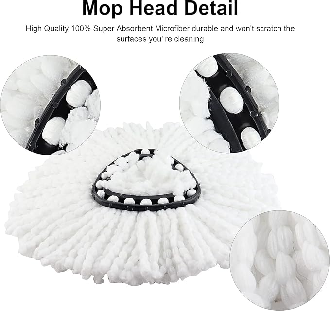Spin Mop Handle,Head,Base Replacement Compatible with Easywring Microfiber Spin Mop - Replace 30-58in Stick/Pole+5Head Refill+1Base for Easy Wring Spinning Mop Only 1Tank System