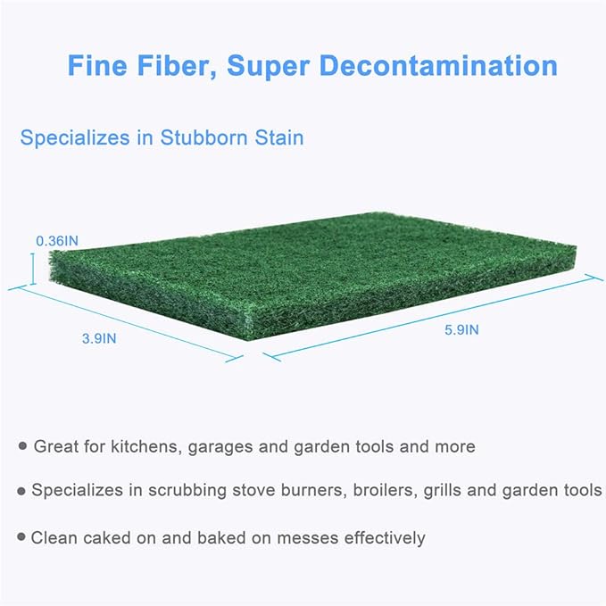 8PCS Scouring Pad - Premium Heavy Duty Scrub Pads, Reusable Household Green Dish Scrubber, Multipurpose Scour pad - for Kitchen Scrubber & Metal Grills, 3.9 x 5.9 x 0.36IN