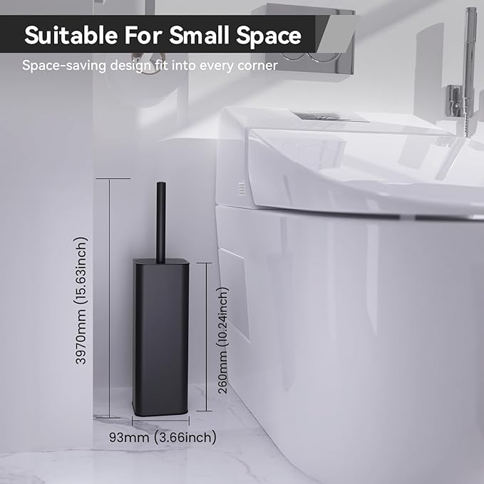 DOWRY Toilet Bowl Brush and Holder for Bathroom, Deep Cleaning Toilet Brush and Holder Set with Long Handle, Hidden Toilet Bowl Brush with Replaceable Head,Modern Decor Black Square