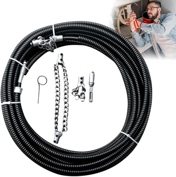 Flex-Shaft Sewer Descaling Chain, Multi-Purpose PVC Pipe Maintenance Tool, Push-Type Rotary Cable Sewer Dredge, Oil Stains in Pipeline Blocks Drilling Tools, Suitable for 16mm Spring