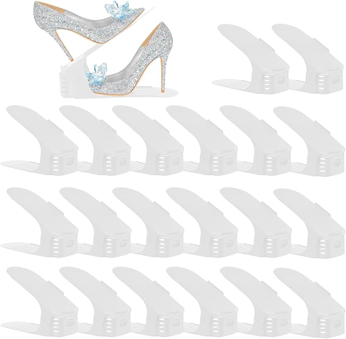 Soerreo Shoe Slot Storage Box Adjustable Shoe Rack Save Space Suitable for High Low Heels, Sneakers and Sandals (20 Piece Set,White)