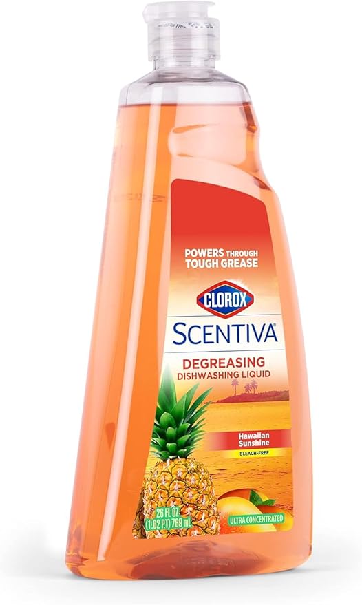Clorox Scentiva Liquid Dish Soap, Hawaiian Sunshine Scent - Dishwashing Detergent Cuts Through Grease - A Powerful Clean You Can Trust, 26 Fl Oz - 2 Pack