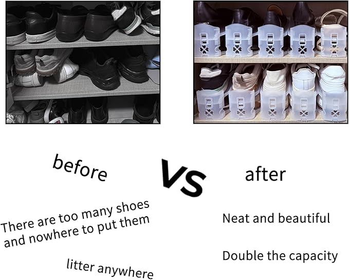 10 Pieces Shoe Slot Organizer, Double Layer Adjustable Shoe Rack Storage Rack, Saving Space in Wardrobe and Shoe Cabinet (Clear)
