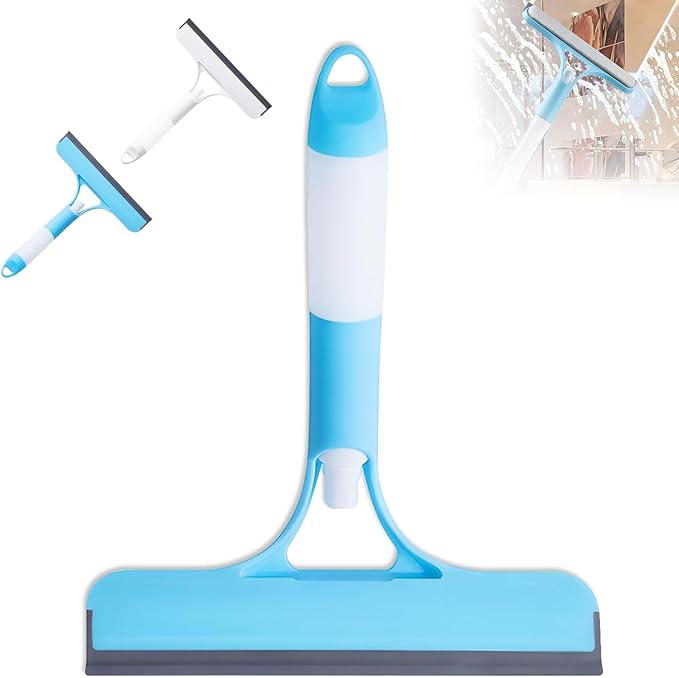 3 in 1 Window Cleaning Scraper,Window Squeegee with Sprayer for Glass,for Car, Kitchen Flooring and Tiles, etc. (Blue)