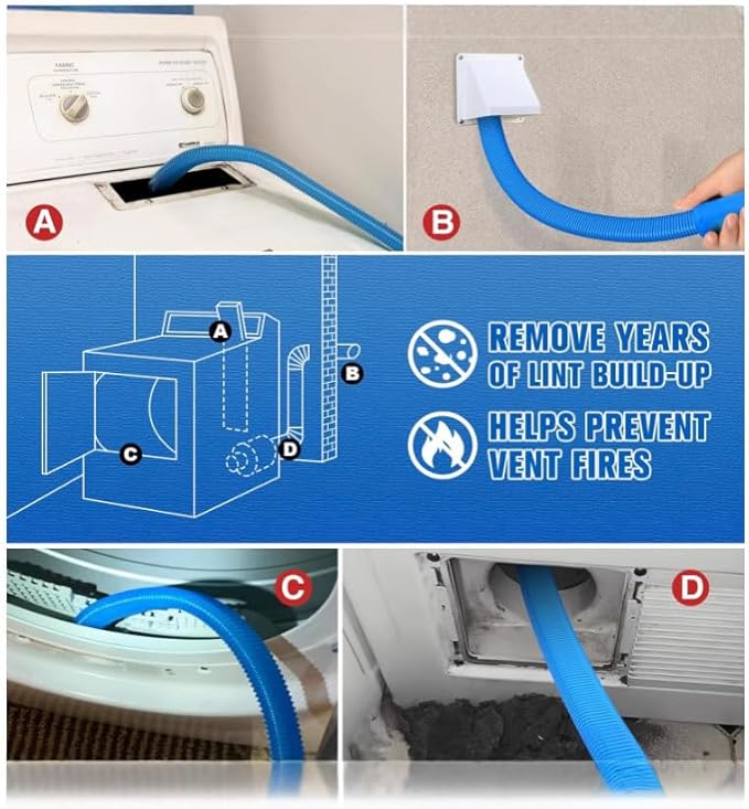Washing Machine Dryer Vacuum Cleaner Vent Cleaning Brush kit Hose with Brush (Blue)