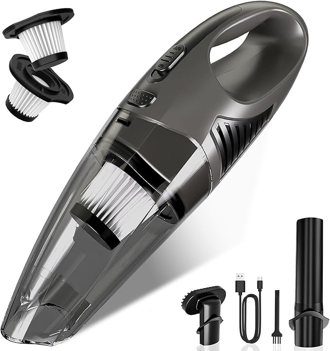 Handheld Vacuum Cordless, 11KPA Strong Suction & 25 Mins Runtime Brushless Motor, Rechargeable Car Vacuum Cleaner with 2 HEPA Filter/Multi-Accessories/Lightweight, for Home/Car/Office Cleaning