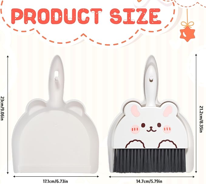 Portable Hand Broom and Dustpan Set, Cute Rabbit Design Portable Mini Broom and Dustpan Set with Durable Brush, Lightweight Dust Pan and Brooms for Desktop Kitchen Small Space Cleaning