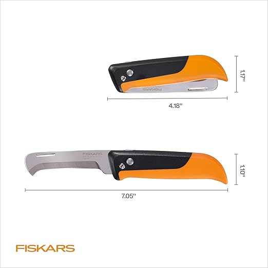 Fiskars Folding Produce Knife, Gardening Tool for Harvesting Produce with Foldable Ergonomic Design, Stainless Steel Curved Blade, Orange