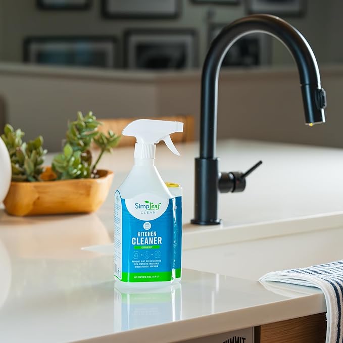 Simpleaf Clean Kitchen Degreaser Cleaner | Refill System Cleaners| Bleach‑Free| Ammonia‑Free|Grease, Oils & Food Soil Remover | Citrus Zest 24oz x 4