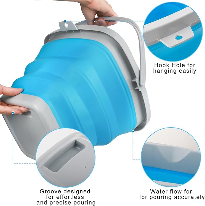 2.6 Gallon Collapsible Mop Bucket with Handle for Household Cleaning, Portable Silicone Ice Bucket for Outdoor Camping Fishing Car Washing, Square Plastic Wash Basin Tub for Bathroom Cleaning Supplies