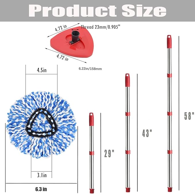 Spin Mop Head, Base, Handle Replacement for O-ceda EasyWring RinseClean Microfiber Spin Mops, 2 Microfiber Mop Refills, 1 Triangle Head Cover and 30-58in Handle (Blue (2-Tank System))
