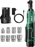 KIMO Cordless Electric Ratchet Wrench Set, 40Ft-lbs, 400RPM, 12V Cordless Ratchet Wrench 3/8" w/ 60-Min Charger, 7Sockets, 1/4" Adapter, Forward/Reverse Switch, 2.0Ah Battery, Variable Speed Trigger