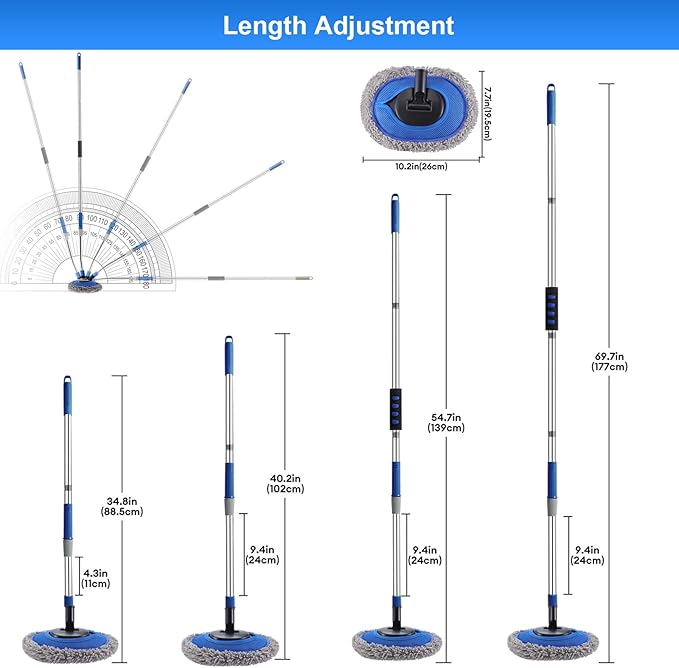 Wall Cleaner, Max 66'' Wall Mop with Long Handle, Ceiling Dust Mop with 15° Labor-Saving Elbow Extension Pole, Baseboard Duster Washer Scrubber, High Reach Window Cleaning Brush, Roof Cleaning Tool-GY